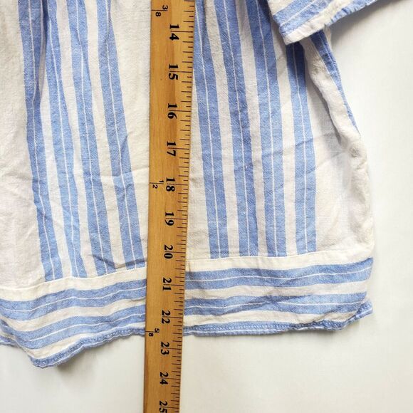 Linen Blend Cottagecore ‎ Top Blue White Stripe Medium - Picture 9 of 10
